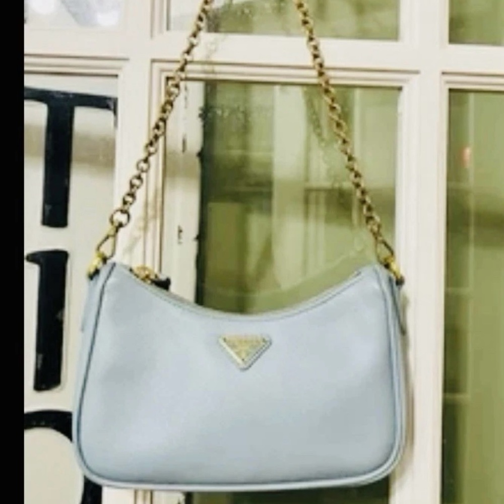 Prada Light Blue Shoulder Bag with Gold Chain